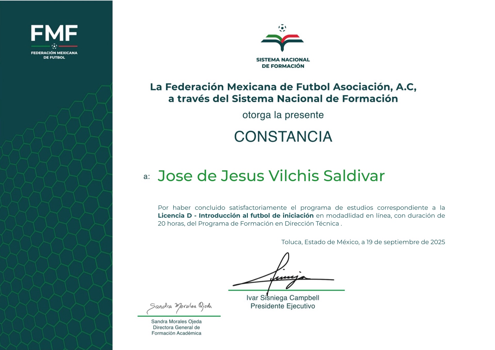 Constancia de la Licencia D